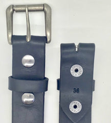 1.5" wide all leather black snap belt - with buckle