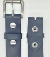 1.5" wide all leather black snap belt - with buckle
