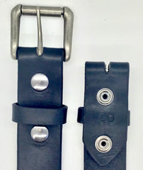 1.5" wide all leather black snap belt - with buckle