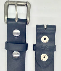 1.5" wide all leather black snap belt - with buckle