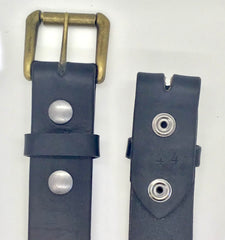1.5" wide all leather black snap belt - with buckle