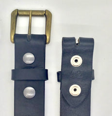 1.5" wide all leather black snap belt - with buckle