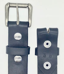 1.5" wide all leather black snap belt - with buckle