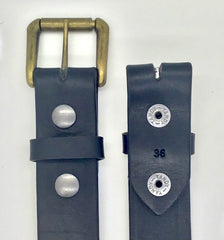 1.5" wide all leather black snap belt - with buckle