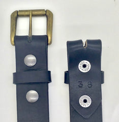 1.5" wide all leather black snap belt - with buckle