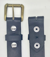 1.5" wide all leather black snap belt - with buckle