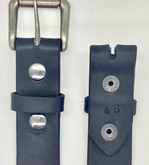 1.5" wide all leather black snap belt - with buckle
