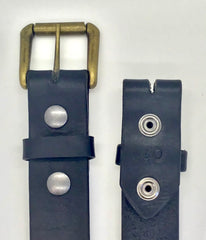 1.5" wide all leather black snap belt - with buckle