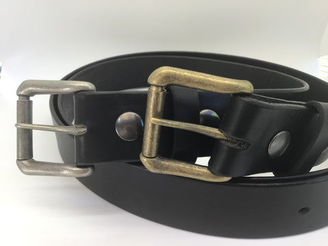 1.5" wide all leather black snap belt - with buckle